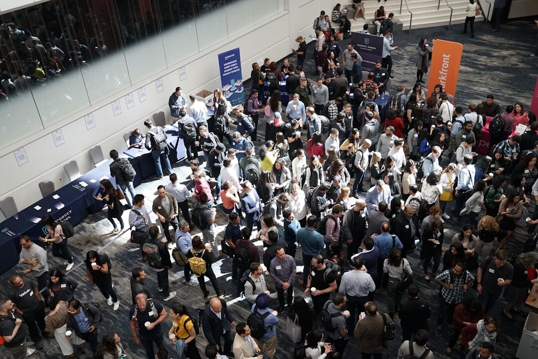 group of professionals at trade show